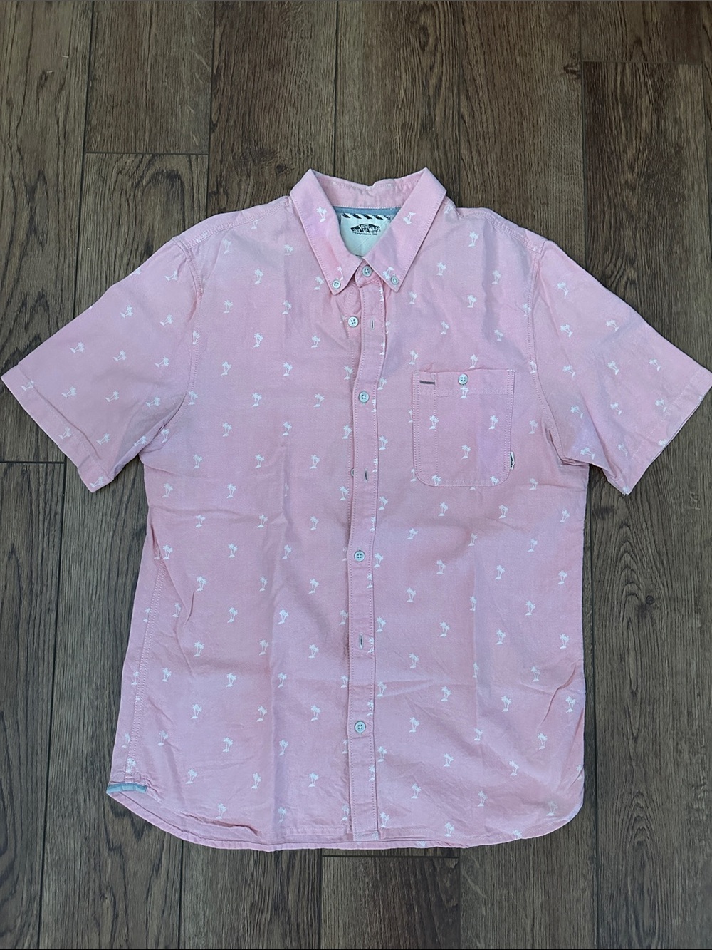 Vans Pink Short-Sleeve Button-Down Shirt with White Palm Print